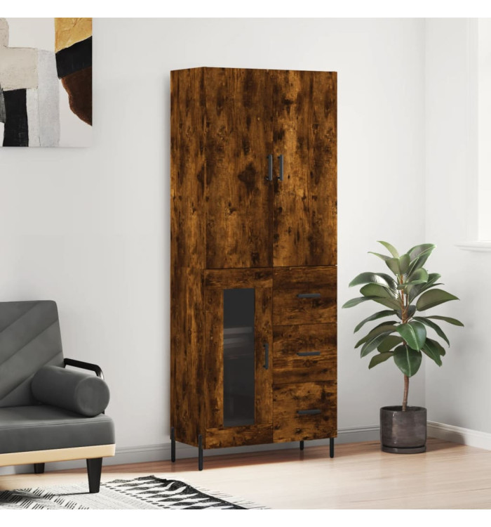 Buffet haut Chêne fumé 69,5x34x180 cm Bois d'ingénierie | Mobilier & Déco