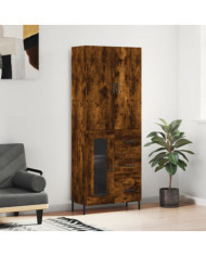 Buffet haut Chêne fumé 69,5x34x180 cm Bois d'ingénierie | Mobilier & Déco