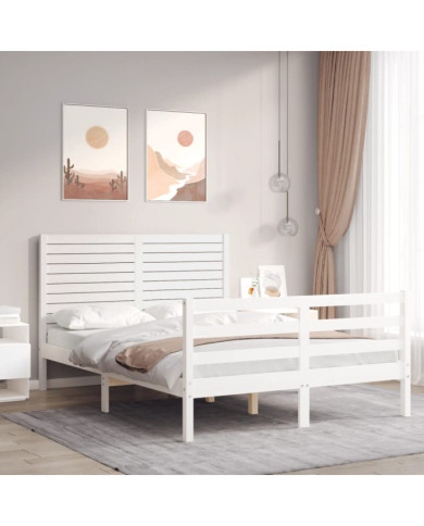 Cadre de lit sans matelas blanc 140x190 cm bois massif | Mobilier & Déco
