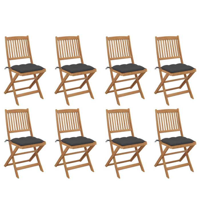 Chaises pliables d'extérieur et coussins lot de 8 Bois d'acacia | Mobilier & Déco