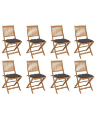 Chaises pliables d'extérieur et coussins lot de 8 Bois d'acacia | Mobilier & Déco