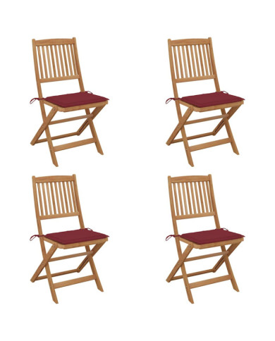 Chaises pliables de jardin lot de 4 avec coussins Bois d'acacia | Mobilier & Déco