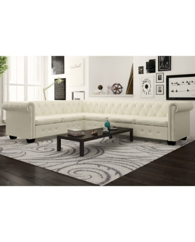 Canapé d'angle Chesterfield 6 places Cuir artificiel Blanc | Mobilier & Déco