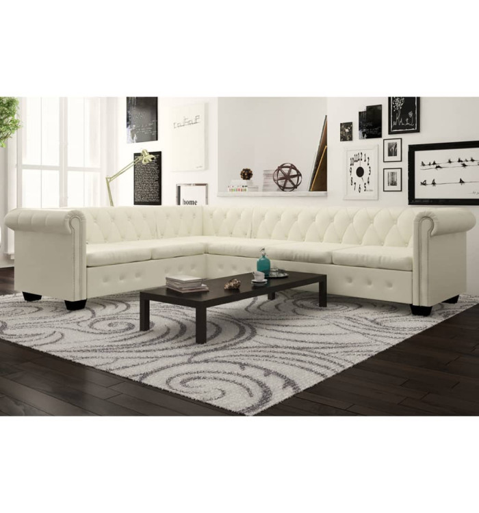 Canapé d'angle Chesterfield 6 places Cuir artificiel Blanc | Mobilier & Déco
