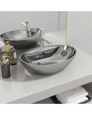 Lavabo avec trop-plein 58,5 x 39 x 21 cm Céramique Argenté | Mobilier & Déco