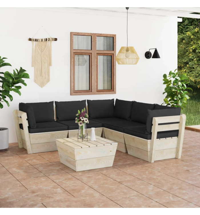 Salon de jardin palette 6 pcs avec coussins bois d'épicéa | Mobilier & Déco