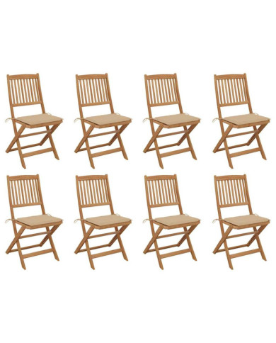 Chaises pliables d'extérieur et coussins lot de 8 Bois d'acacia | Mobilier & Déco