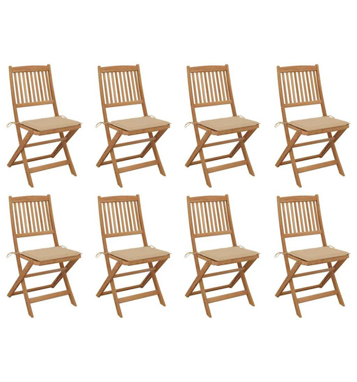 Chaises pliables d'extérieur et coussins lot de 8 Bois d'acacia | Mobilier & Déco