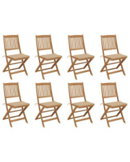 Chaises pliables d'extérieur et coussins lot de 8 Bois d'acacia | Mobilier & Déco