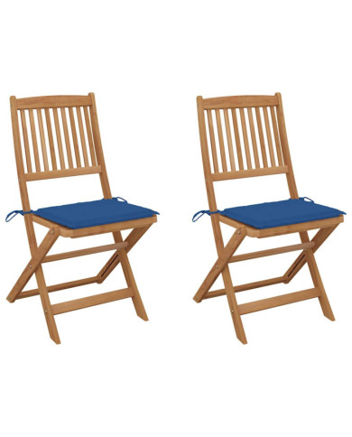 Chaises pliables de jardin lot de 2 avec coussins Bois d'acacia | Mobilier & Déco