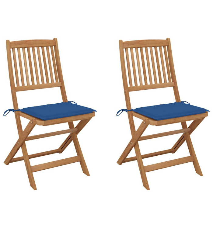 Chaises pliables de jardin lot de 2 avec coussins Bois d'acacia | Mobilier & Déco