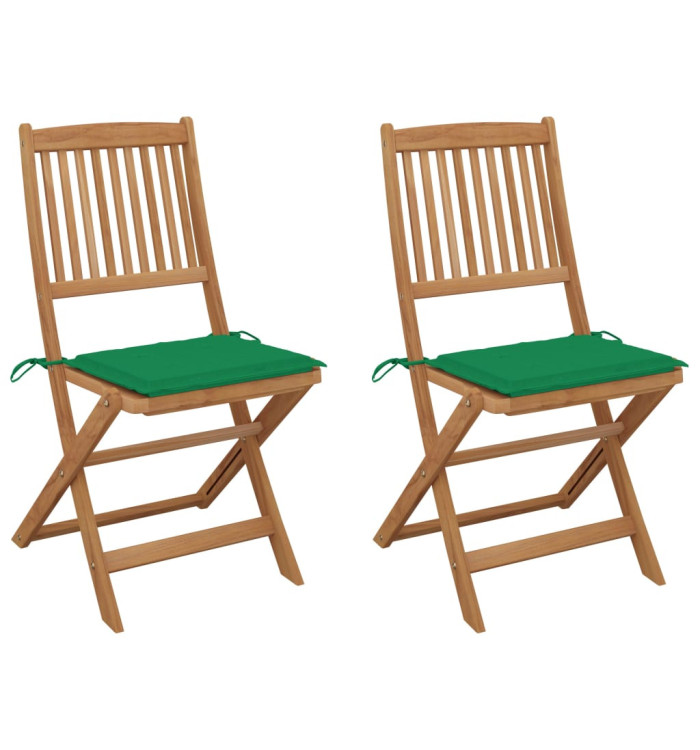 Chaises pliables de jardin lot de 2 avec coussins Bois d'acacia | Mobilier & Déco