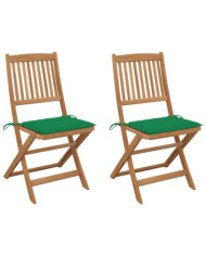 Chaises pliables de jardin lot de 2 avec coussins Bois d'acacia | Mobilier & Déco