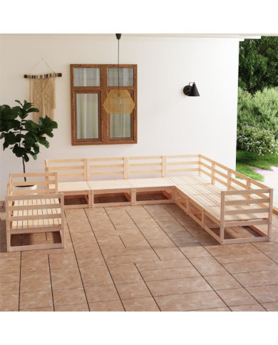 Salon de jardin 9 pcs bois de pin massif | Mobilier & Déco
