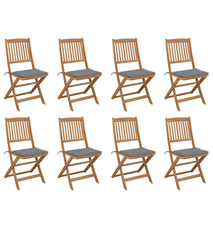 Chaises pliables d'extérieur et coussins lot de 8 Bois d'acacia | Mobilier & Déco