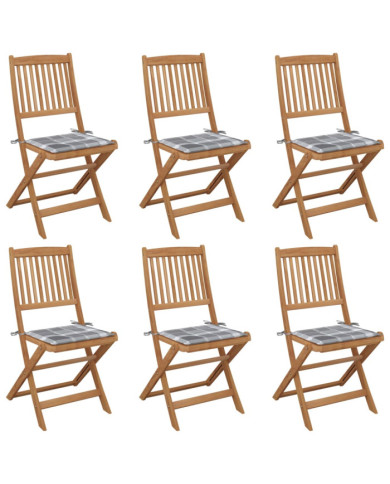Chaises pliables de jardin lot de 6 avec coussins Bois d'acacia | Mobilier & Déco