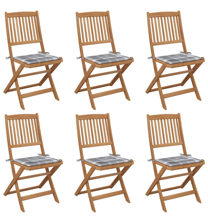 Chaises pliables de jardin lot de 6 avec coussins Bois d'acacia | Mobilier & Déco