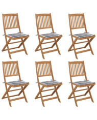 Chaises pliables de jardin lot de 6 avec coussins Bois d'acacia | Mobilier & Déco