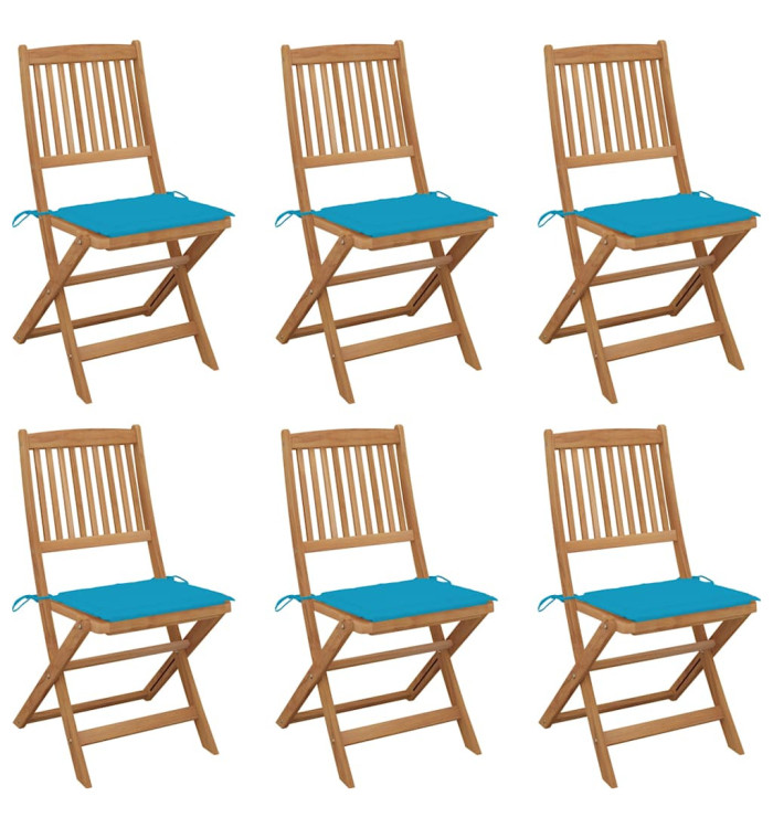 Chaises pliables de jardin lot de 6 avec coussins Bois d'acacia | Mobilier & Déco