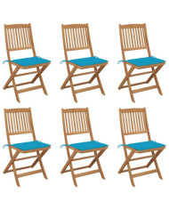 Chaises pliables de jardin lot de 6 avec coussins Bois d'acacia | Mobilier & Déco
