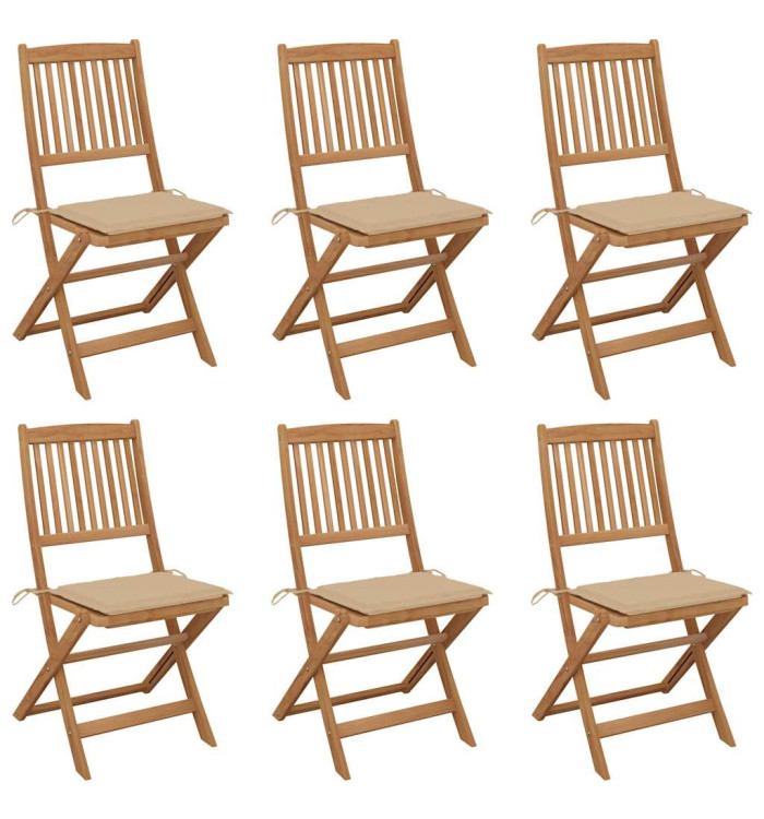 Chaises pliables de jardin lot de 6 avec coussins Bois d'acacia | Mobilier & Déco