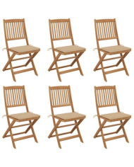 Chaises pliables de jardin lot de 6 avec coussins Bois d'acacia | Mobilier & Déco