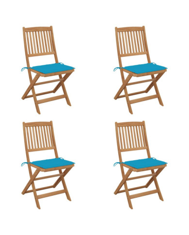 Chaises pliables de jardin lot de 4 avec coussins Bois d'acacia | Mobilier & Déco