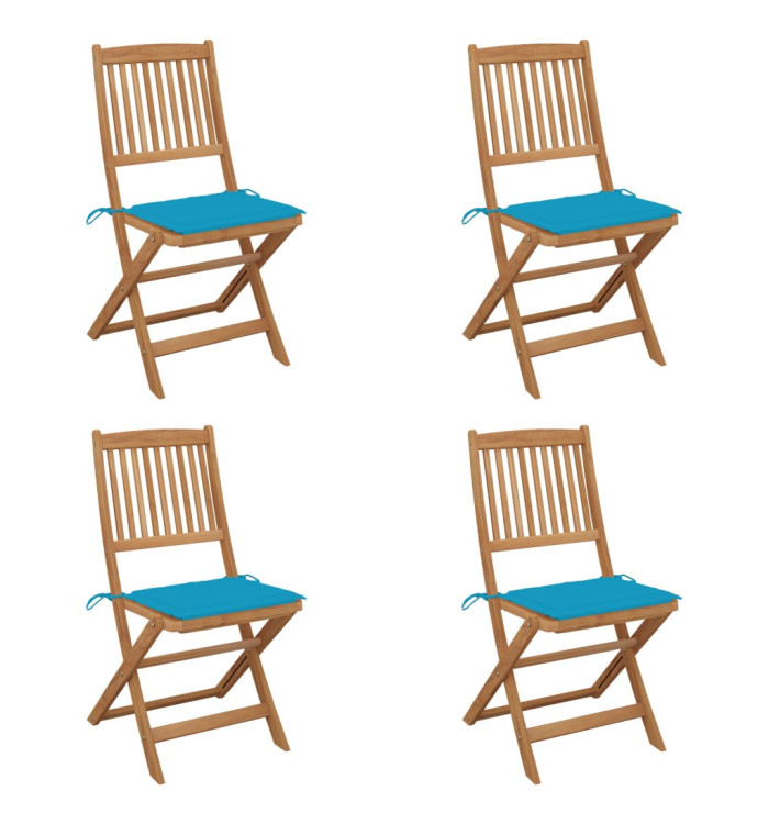 Chaises pliables de jardin lot de 4 avec coussins Bois d'acacia | Mobilier & Déco