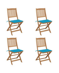 Chaises pliables de jardin lot de 4 avec coussins Bois d'acacia | Mobilier & Déco