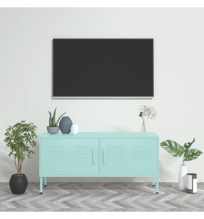 Meuble TV Vert menthe 105x35x50 cm Acier | Mobilier & Déco