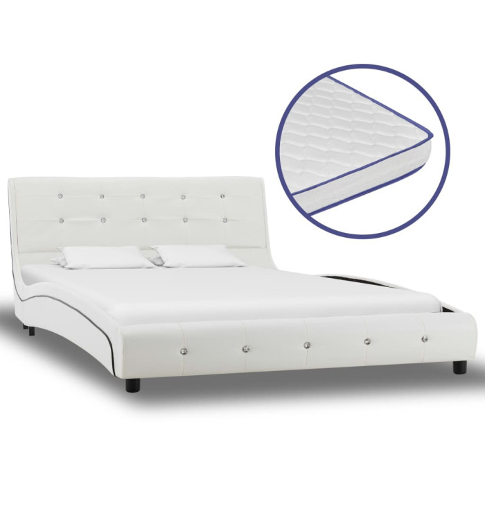 Lit avec matelas à mémoire de forme Blanc Similicuir 120x200 cm | Mobilier & Déco