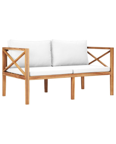 Banc de jardin avec coussins crème Bois de teck solide | Mobilier & Déco