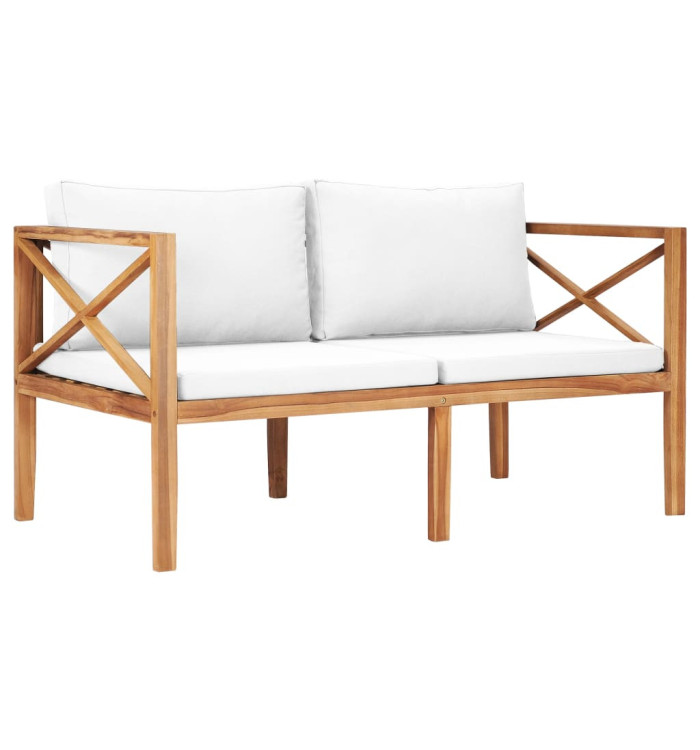 Banc de jardin avec coussins crème Bois de teck solide | Mobilier & Déco