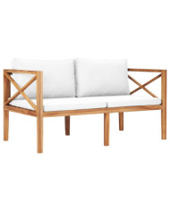Banc de jardin avec coussins crème Bois de teck solide | Mobilier & Déco