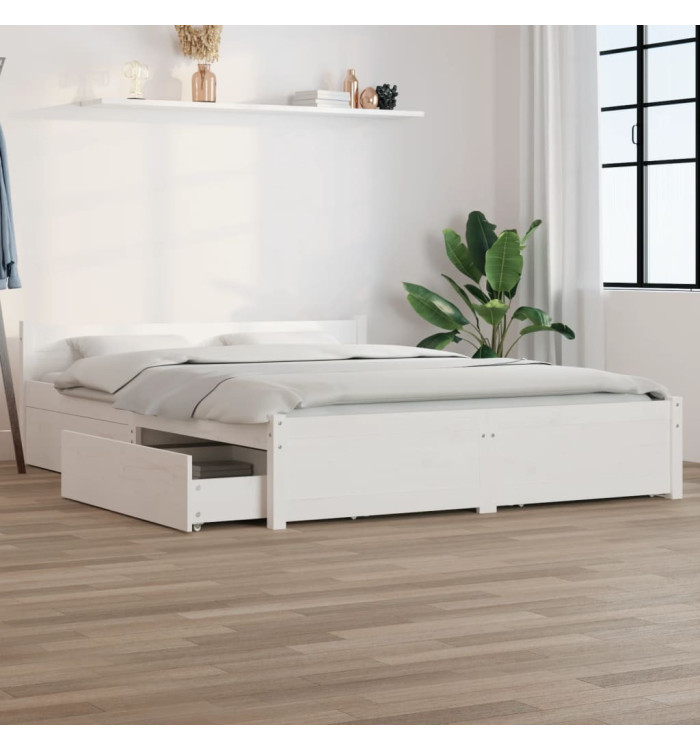 Cadre de lit sans matelas avec tiroirs blanc 140x190 cm | Mobilier & Déco