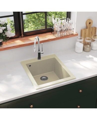 Évier de cuisine Granit Seul lavabo Beige | Mobilier & Déco