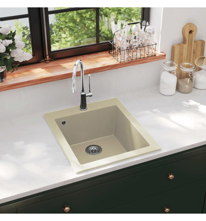 Évier de cuisine Granit Seul lavabo Beige | Mobilier & Déco