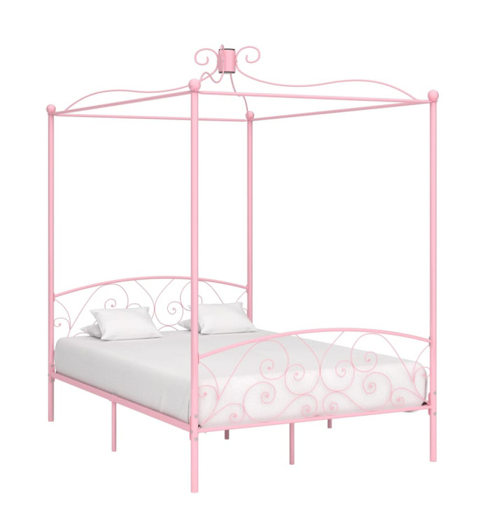 Cadre de lit à baldaquin sans matelas rose métal 120x200 cm | Mobilier & Déco