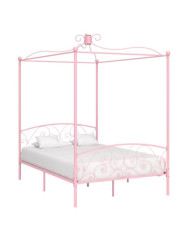 Cadre de lit à baldaquin sans matelas rose métal 120x200 cm | Mobilier & Déco