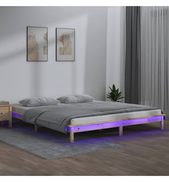 Cadre de lit à LED sans matelas 160x200 cm bois massif | Mobilier & Déco