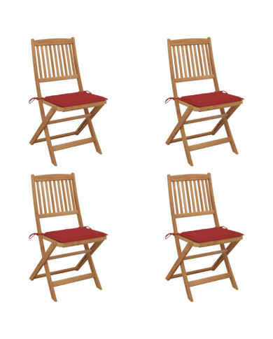 Chaises pliables de jardin lot de 4 avec coussins Bois d'acacia | Mobilier & Déco