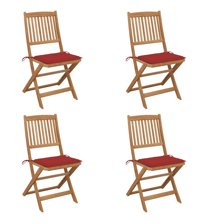 Chaises pliables de jardin lot de 4 avec coussins Bois d'acacia | Mobilier & Déco