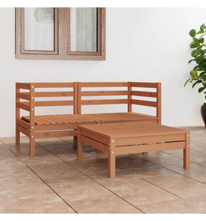 Salon de jardin 3 pcs Marron miel Bois de pin massif | Mobilier & Déco