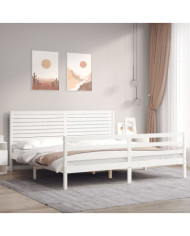 Cadre de lit sans matelas blanc 200x200 cm bois massif | Mobilier & Déco
