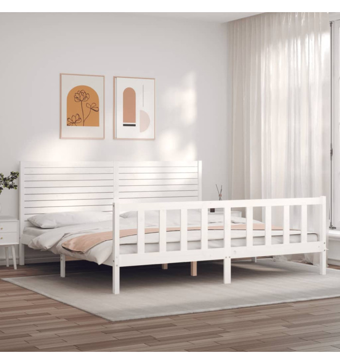 Cadre de lit sans matelas blanc 200x200 cm bois massif de pin | Mobilier & Déco