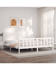 Cadre de lit sans matelas blanc 200x200 cm bois massif de pin | Mobilier & Déco