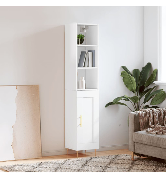 Buffet haut Blanc brillant 34,5x34x180 cm Bois d'ingénierie | Mobilier & Déco