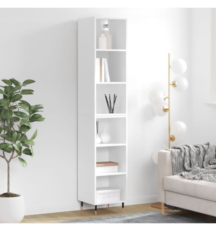 Buffet haut Blanc brillant 34,5x32,5x180 cm Bois d'ingénierie | Mobilier & Déco