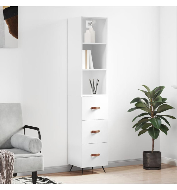 Buffet haut Blanc brillant 34,5x34x180 cm Bois d'ingénierie | Mobilier & Déco