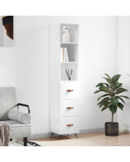 Buffet haut Blanc brillant 34,5x34x180 cm Bois d'ingénierie | Mobilier & Déco